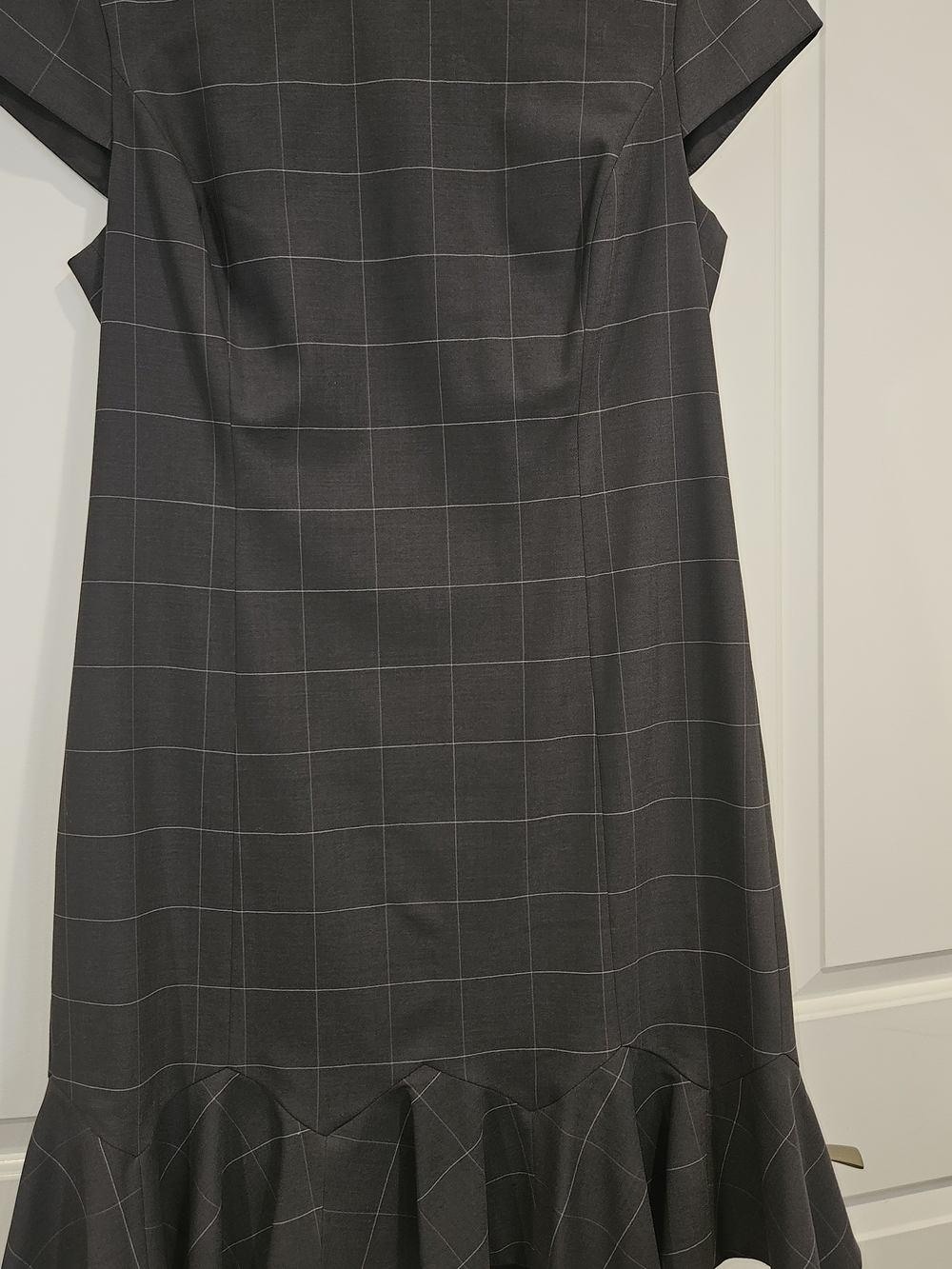 Banana Republic Grey  Windowpane Midi Dress with Ruffle Hem